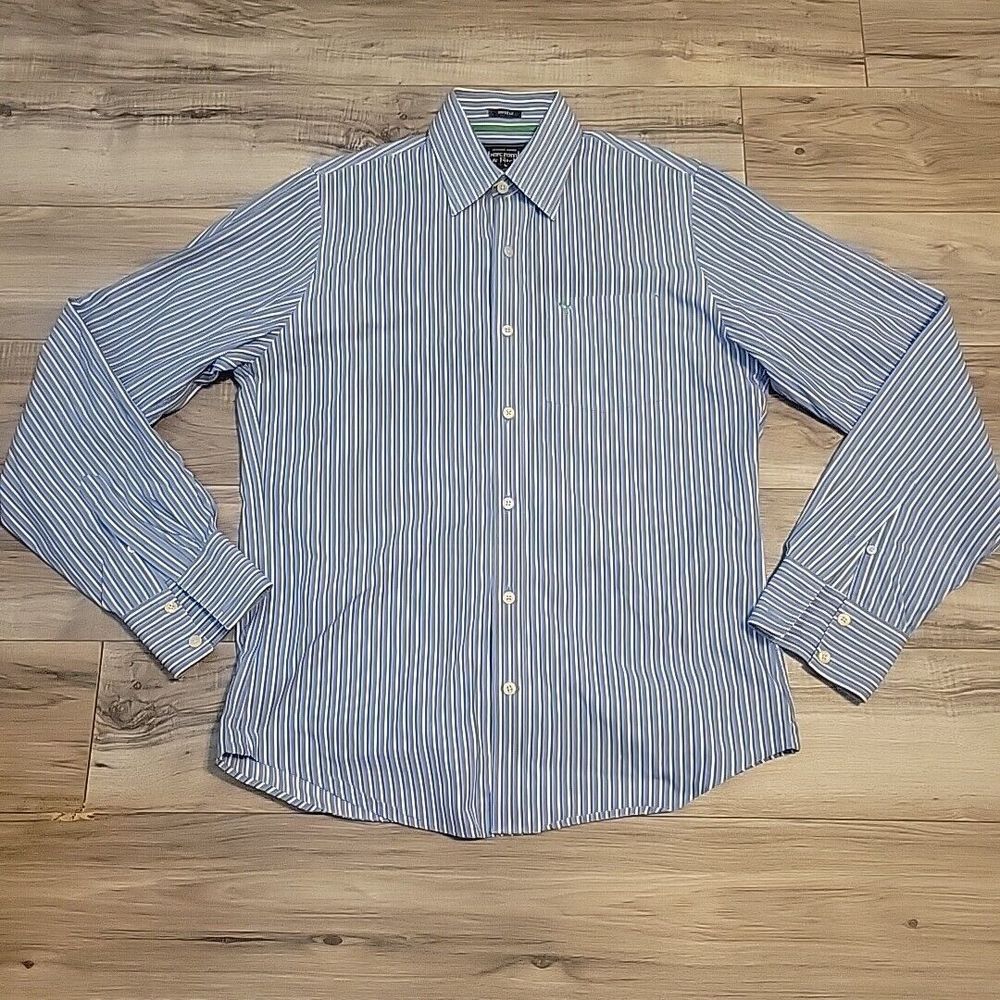 Abercrombie & Fitch Muscle Shirt Mens‎ Large Blue White Stripes Button Up